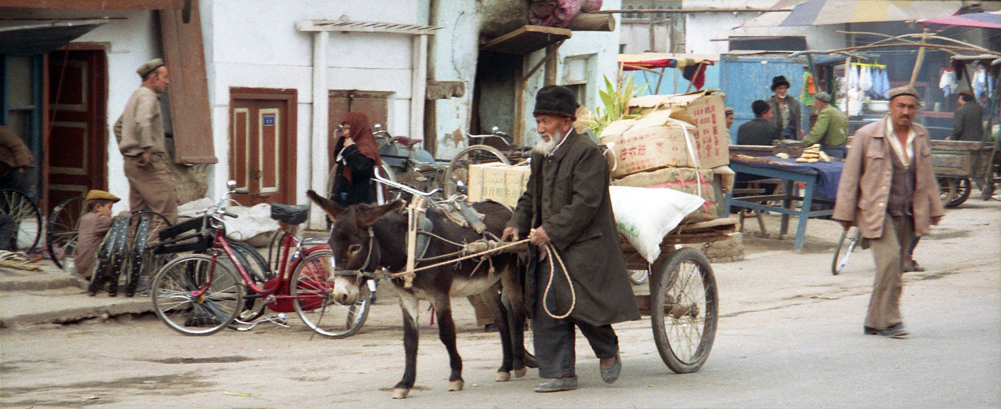 10 Kashgar Old City Street Scene 1993 Old Man With Donkey Cart